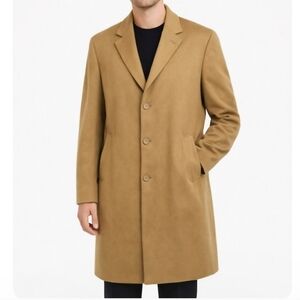 Turnbury Camel Wool Cashmere Overcoat Men’s 44R XL Single Breasted Long Coat